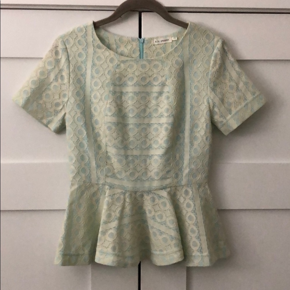 Blu Pepper Sky Blue/cream peplum top